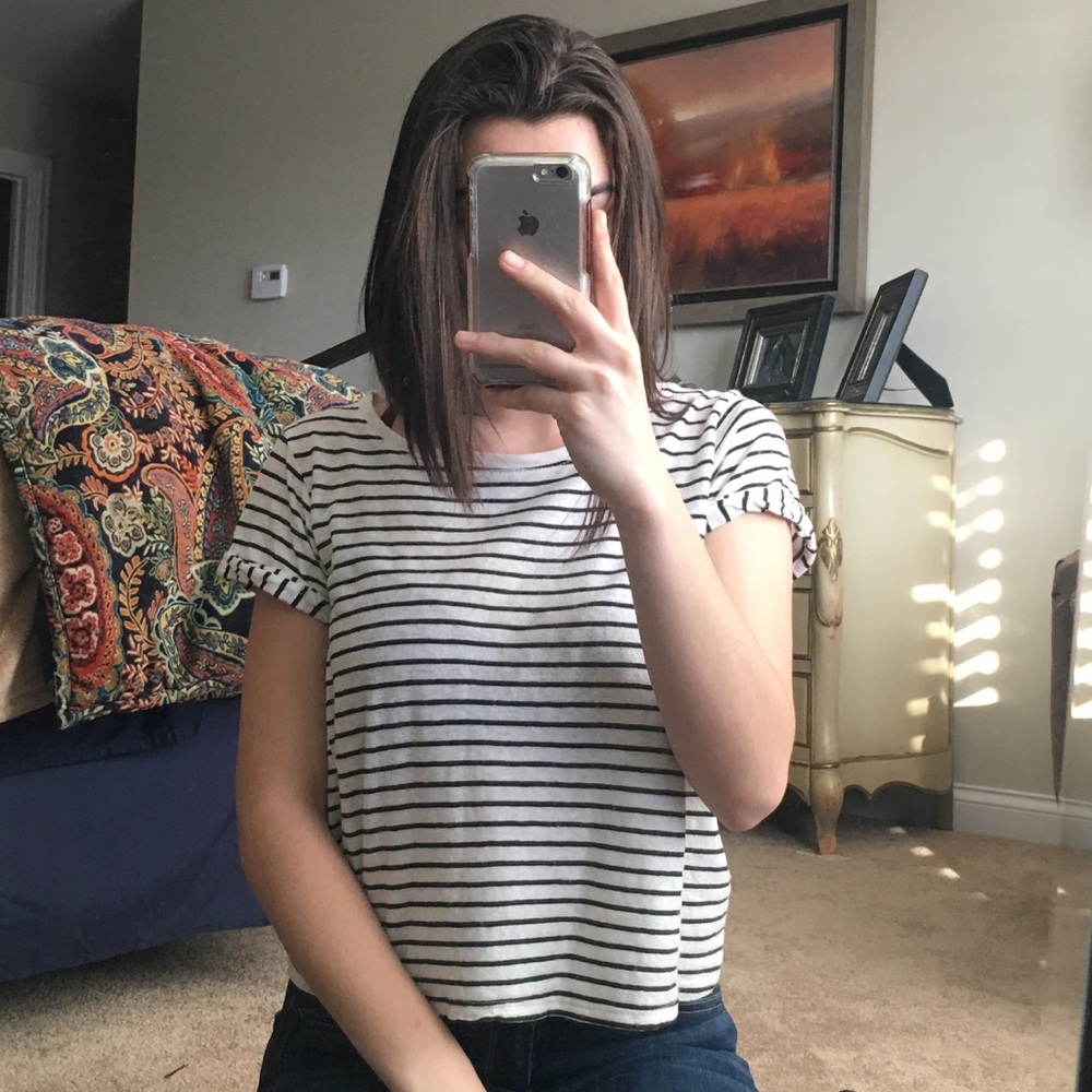 forever 21 black and whit striped t shirt SM